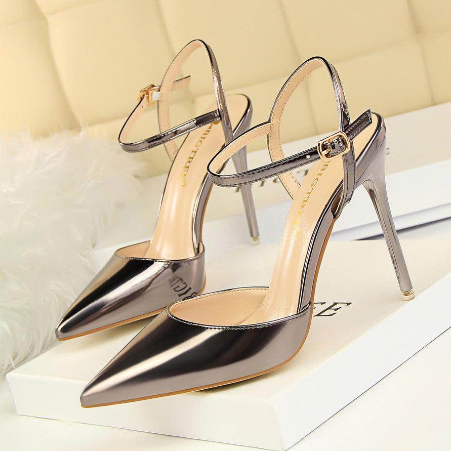Silver Metallic Slingback Heel Sandals 552220831213 - COCOMELODY